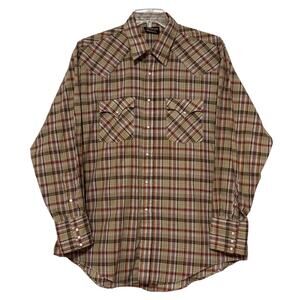 Men's Vintage Holt Western Wear Plaid Long Sleeve Shirt with Pearl Snaps, XL